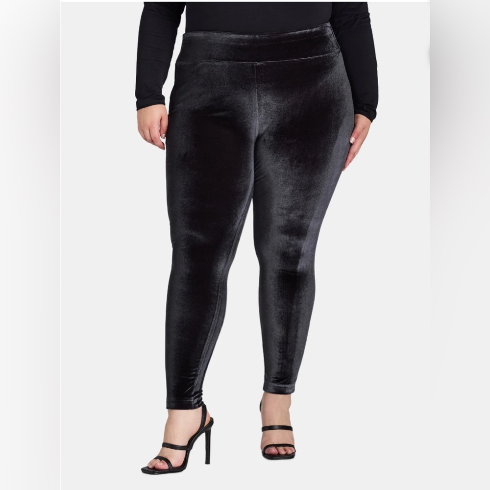 Terra & Sky Women's Black Velvet Leggings Size 2X